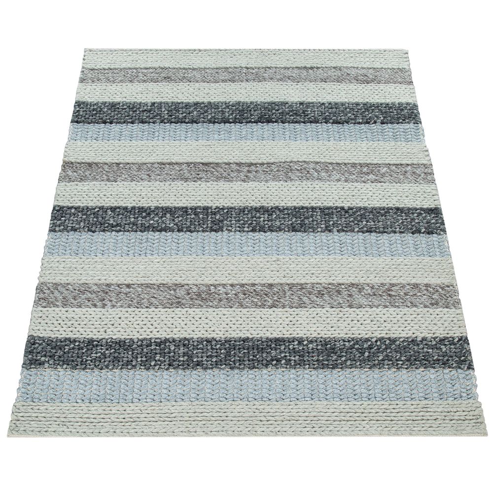 Handgeflochtener Natur Teppich Aus Wolle Streifen Muster In Beige Grau Creme
